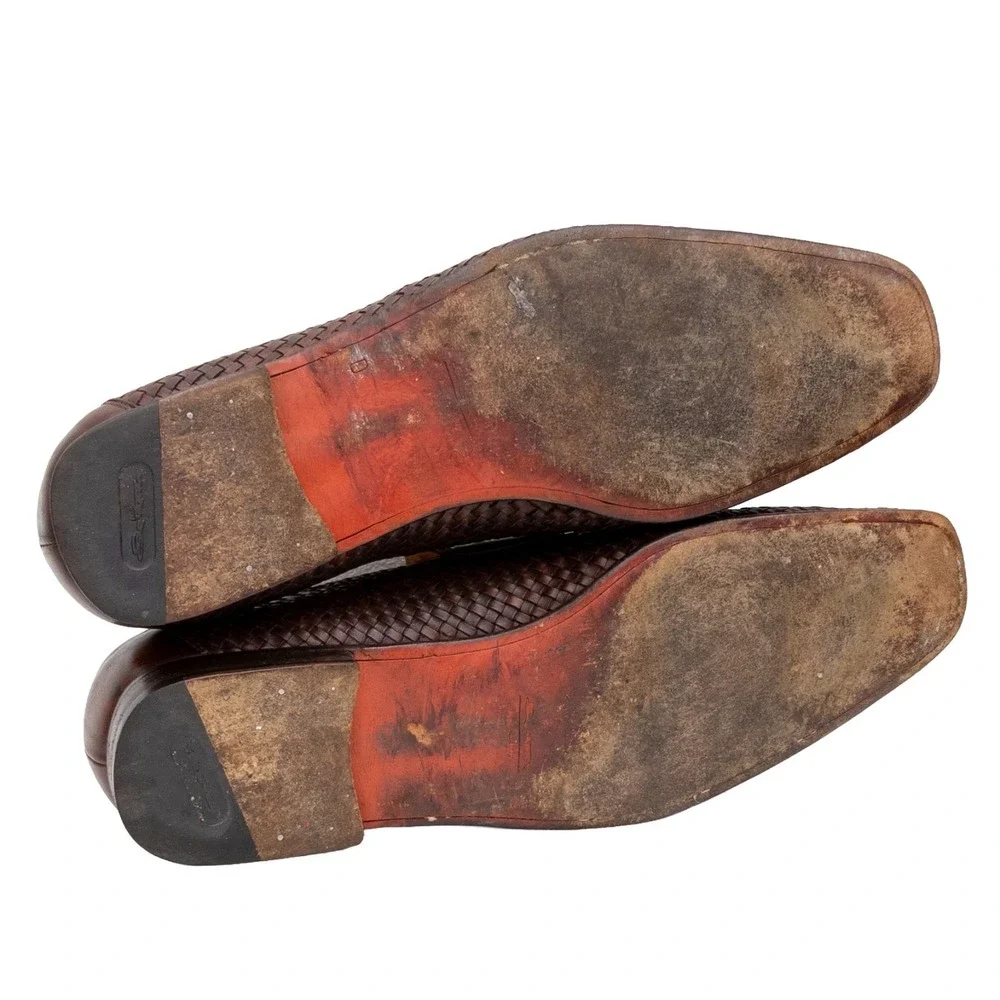 Santoni Woven Leather Loafers Mens US 10.5 UK 9.5 EU 44 Brown Handwoven